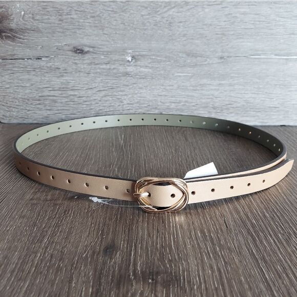 Steve Madden Tan Perforated Skinny Belt Large - Picture 1 of 5